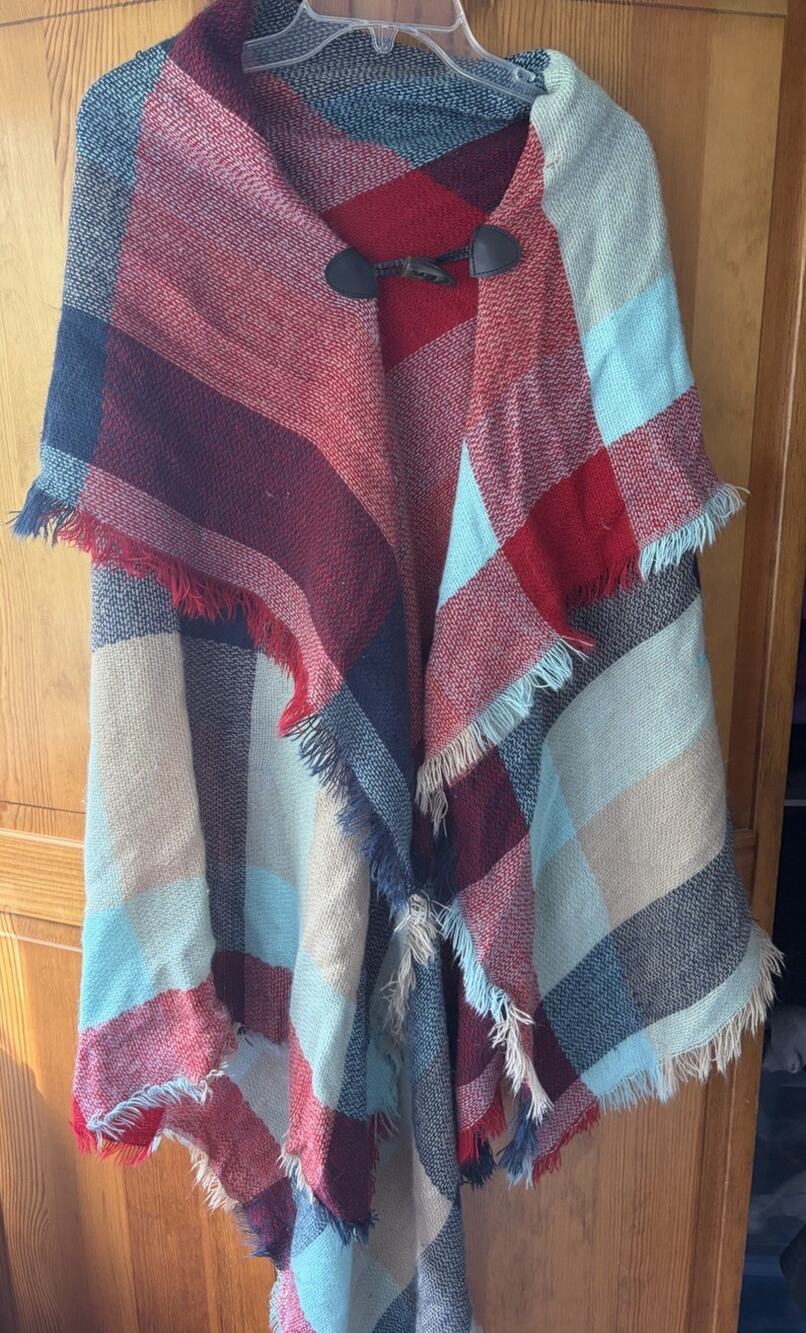 Unbranded Red Blue And Cream Toggle Scarf Poncho One Size